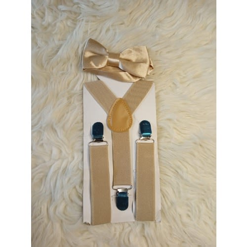 Children Clip-on Y-back Suspenders Bow Tie-cream