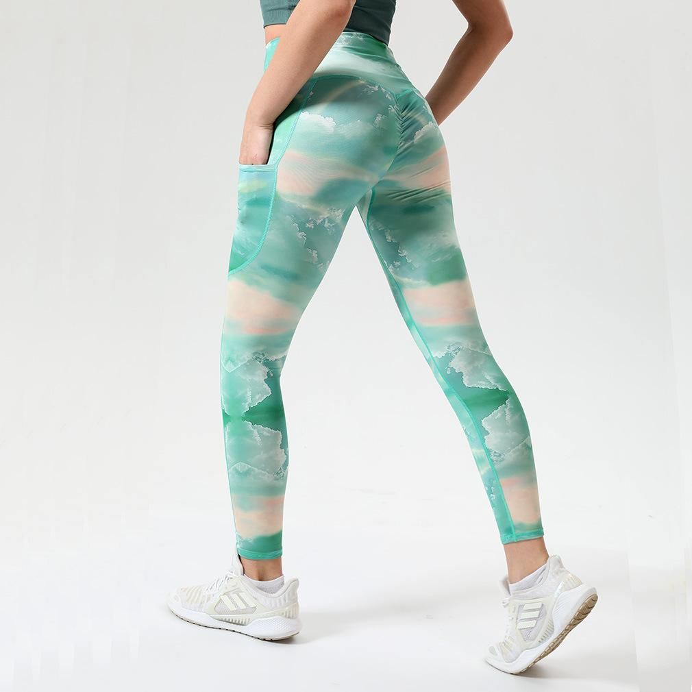 2023 New Peach Chrysanthemum Pants Cloud High Waist Arm Lift Tight Pocket Nude Feel Pants Tight Sports Yoga Pants for Women