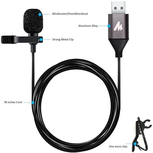 Plug & Play Omnidirectional USB Lavalier Microphone