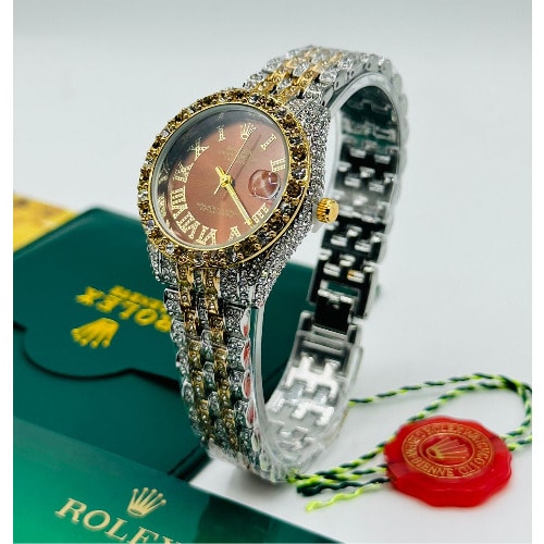 Rolex Diamond Ladies Wristwatch - Brown Dial Silver & Gold Lining Edition