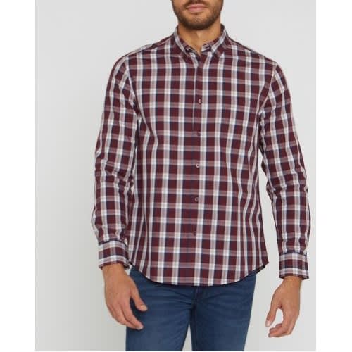 Regular Fit Cotton Check Shirt- Wine