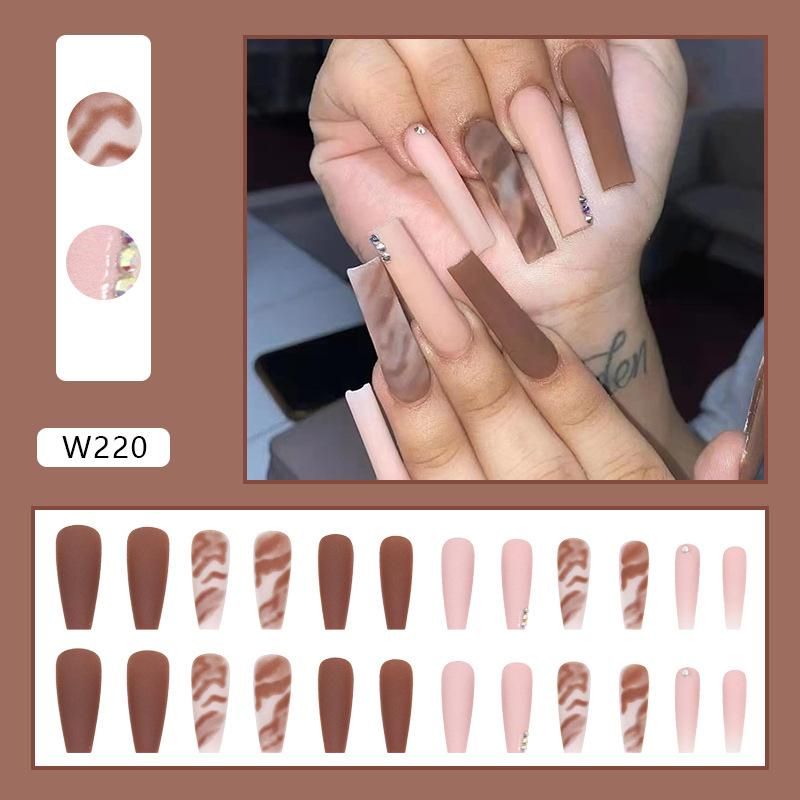 24PCS Long Press on Nails Almond French Fake Nails Full Cover Acrylic False Nails for Women and Girls