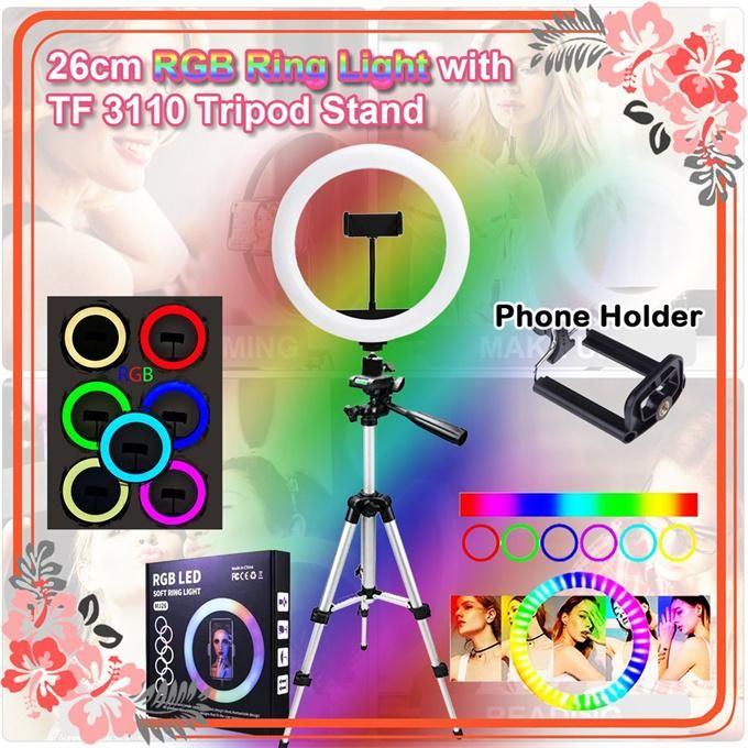 10 Inch 26cm RGB Ring Light Photography Selfie Ring Light with Stand for Smartphone Youtube Makeup Video
