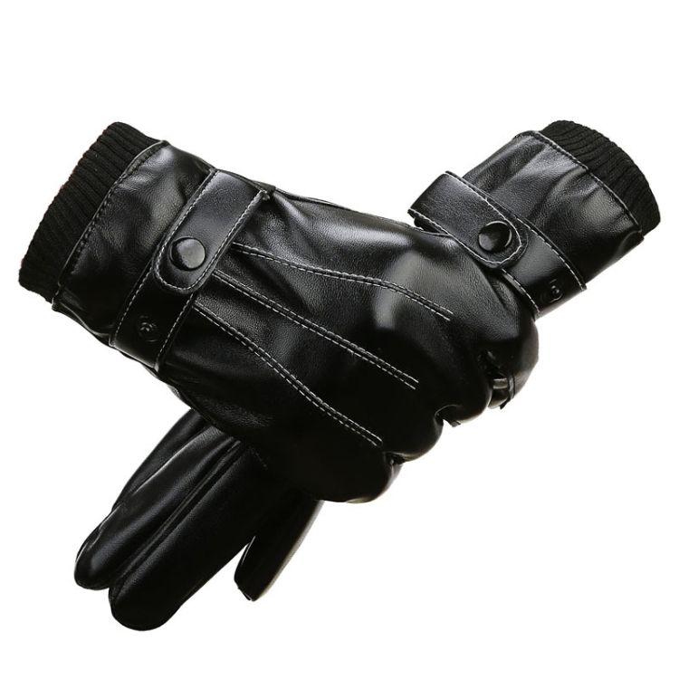 Men PU Velvet Lining Warm Gloves