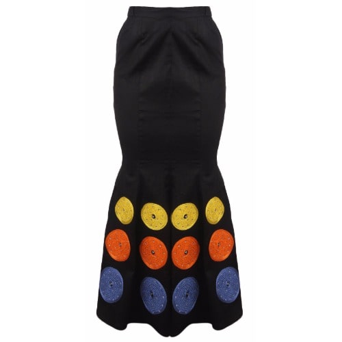 Multicoloured Rhinestone  Embroidery Circles Skirt - Black