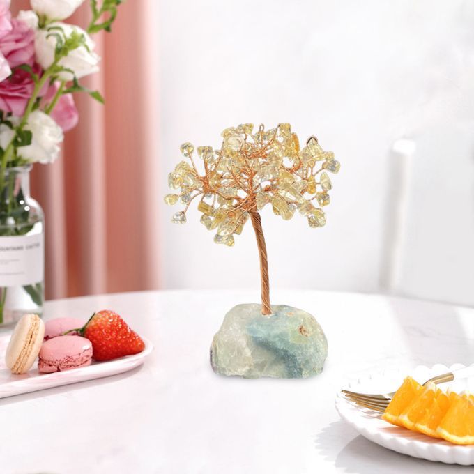 Crystal Money Tree Bonsai Agate Stone Stand Tree Of Life Office Yellow