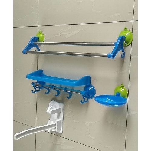 Tissue Holder With Toothbrush Rack + Towel Hanger Rail