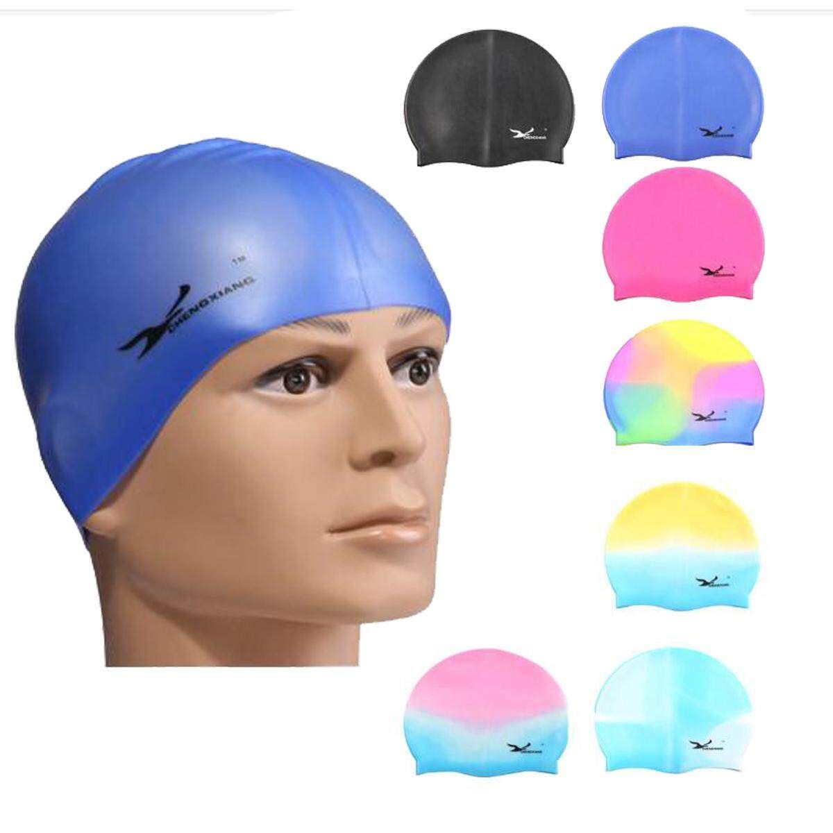 Unisex Adult Kids Children Swimming Pool Cap Silicone Swim Hat Waterproof Shower Blue