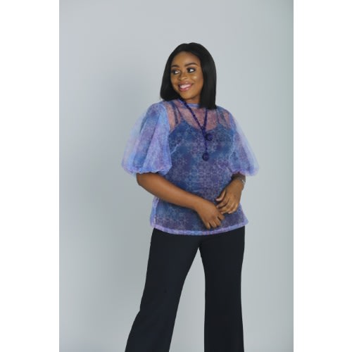 See Through Tulle Blouse With 180&deg; Flared Sleeves Multi Color Lbs-9016
