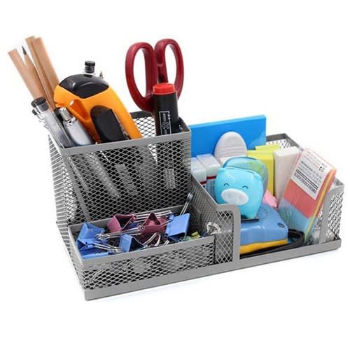 Note Pad & Pen Holder Desk Organizer - Silver