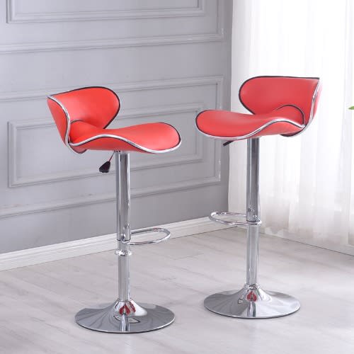 Swivel Chrome Bar Stool-Set Of 2 - Red
