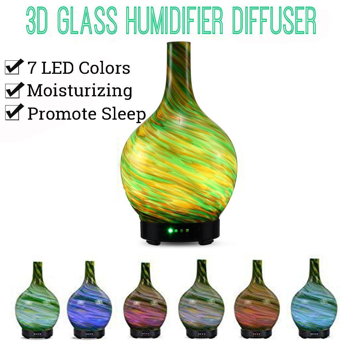 100ml 3D Glass Air Ultrasonic Humidifier Oil Aroma Diffuser 7 Colors LED Light