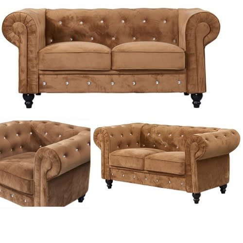 6 Seater Brown-velvet Chesterfield Sofa Set