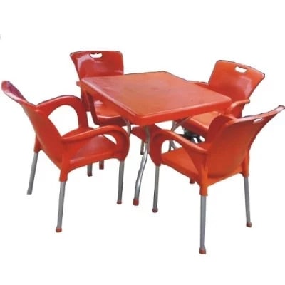 Plastic Round Table And Four Plastic Chairs