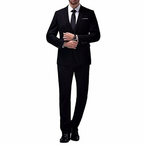 Men's Superior Slim Fit Suit With Double Back Slit -vent- Black
