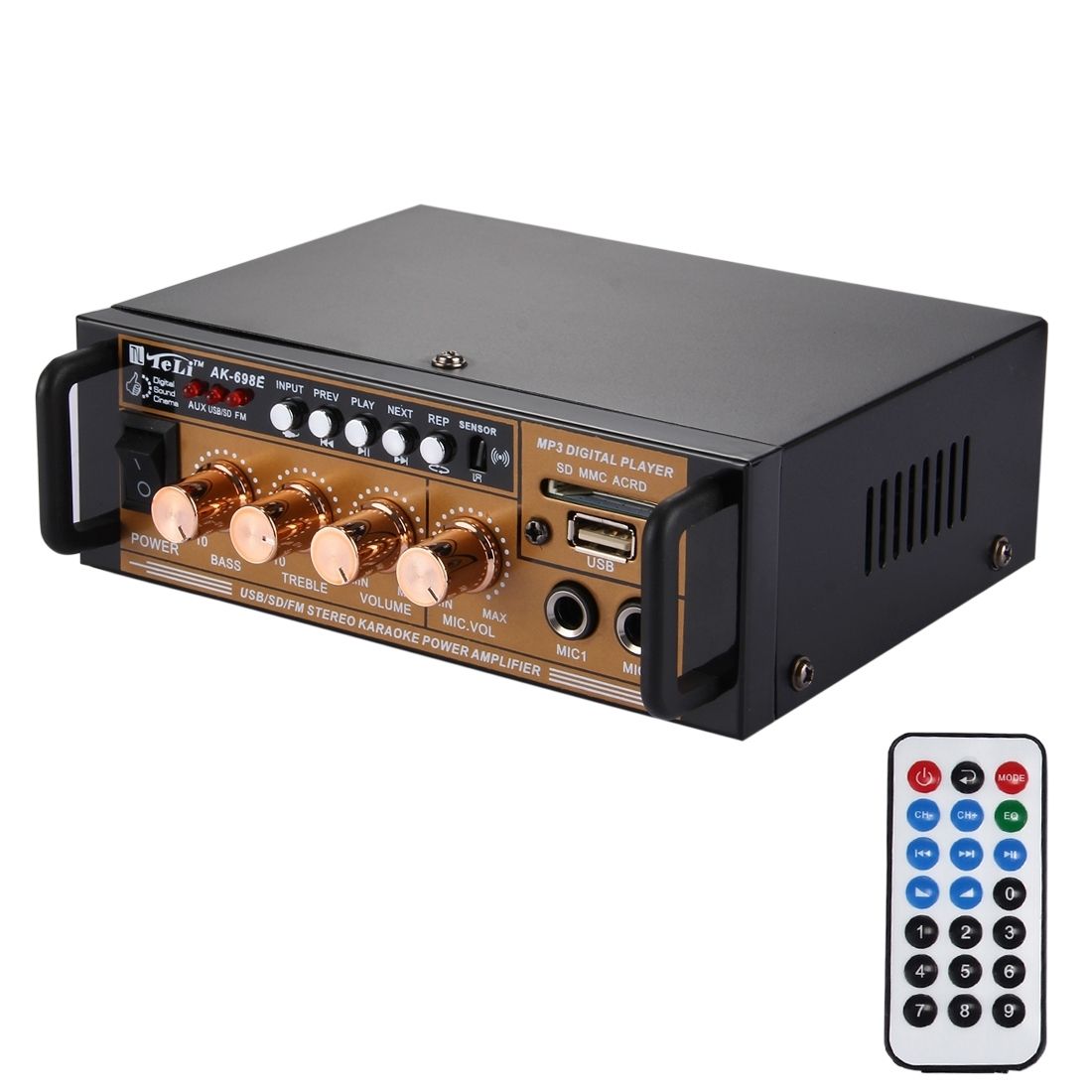 AK-698E HiFi Stereo Audio Power Amplifier 180W + 180W Digital Player With Remote Control, Support FM / SD / MP3 Player / USB, AC 220V / DC 12V(Black)