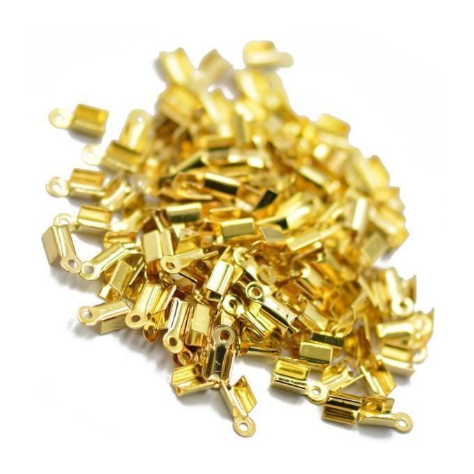 2x 100 Ribbon Necklace Cord Tips Clip Folding Crimps Ends Beads 10mm