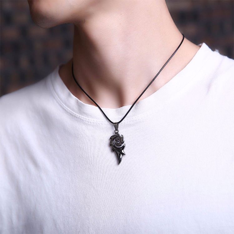 Hip-hop Titanium  Black Fire Dragon Pendant Necklace
