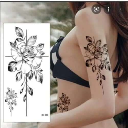 Sexy Black Body Flower Temporary Tattoos For Women Bk008