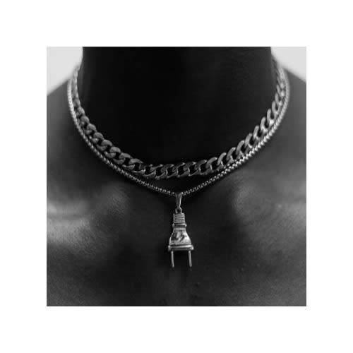 Cuban Link Chain With Plug Pendant Silver