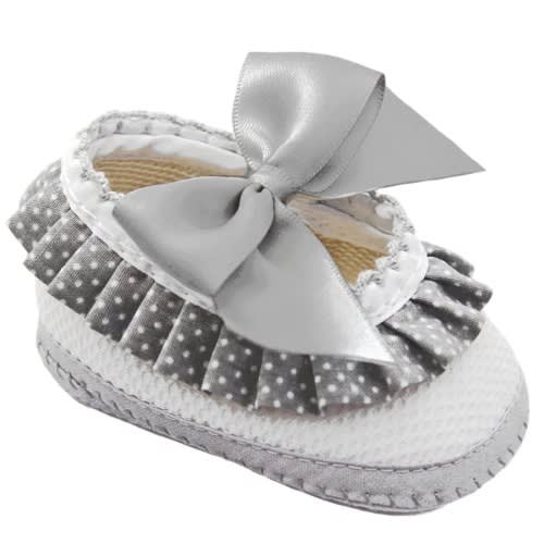 Grey Polka Dot With Lace & Bow Booties