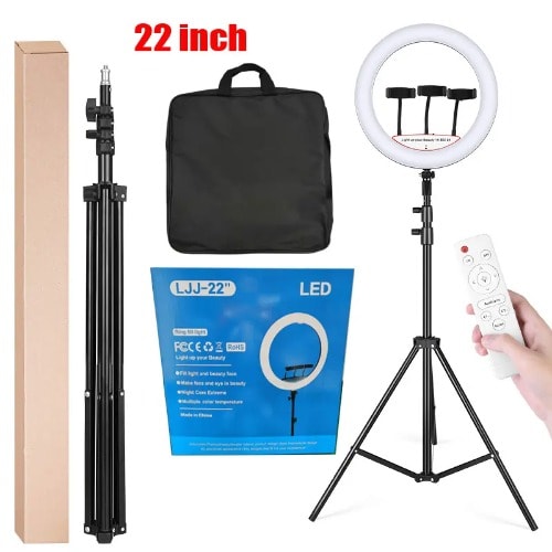 Ringlight With Tripod Stand - 3pcs Phone/mic Holder And Remote Control - 22 Inches