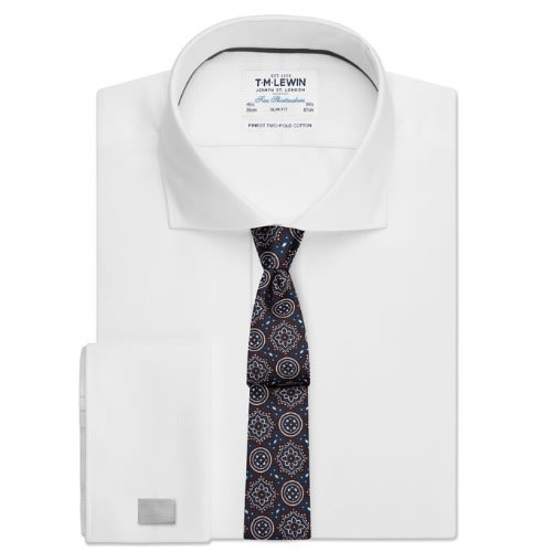 Slim Fit White Twill Double Cuff Shirt