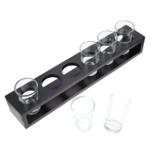 Bamboo 6 Holes Shot Glass Display Stand + 6 Tequila Shot Glass