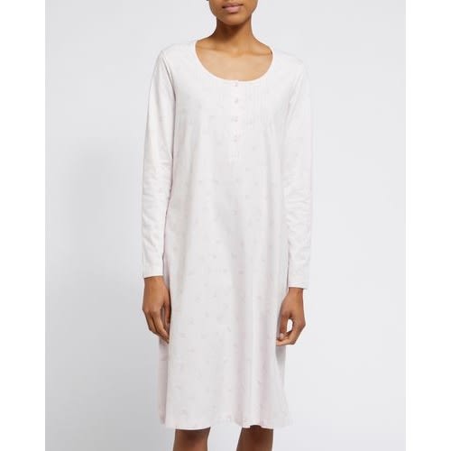 Cotton Long Sleeve Nightdress - White