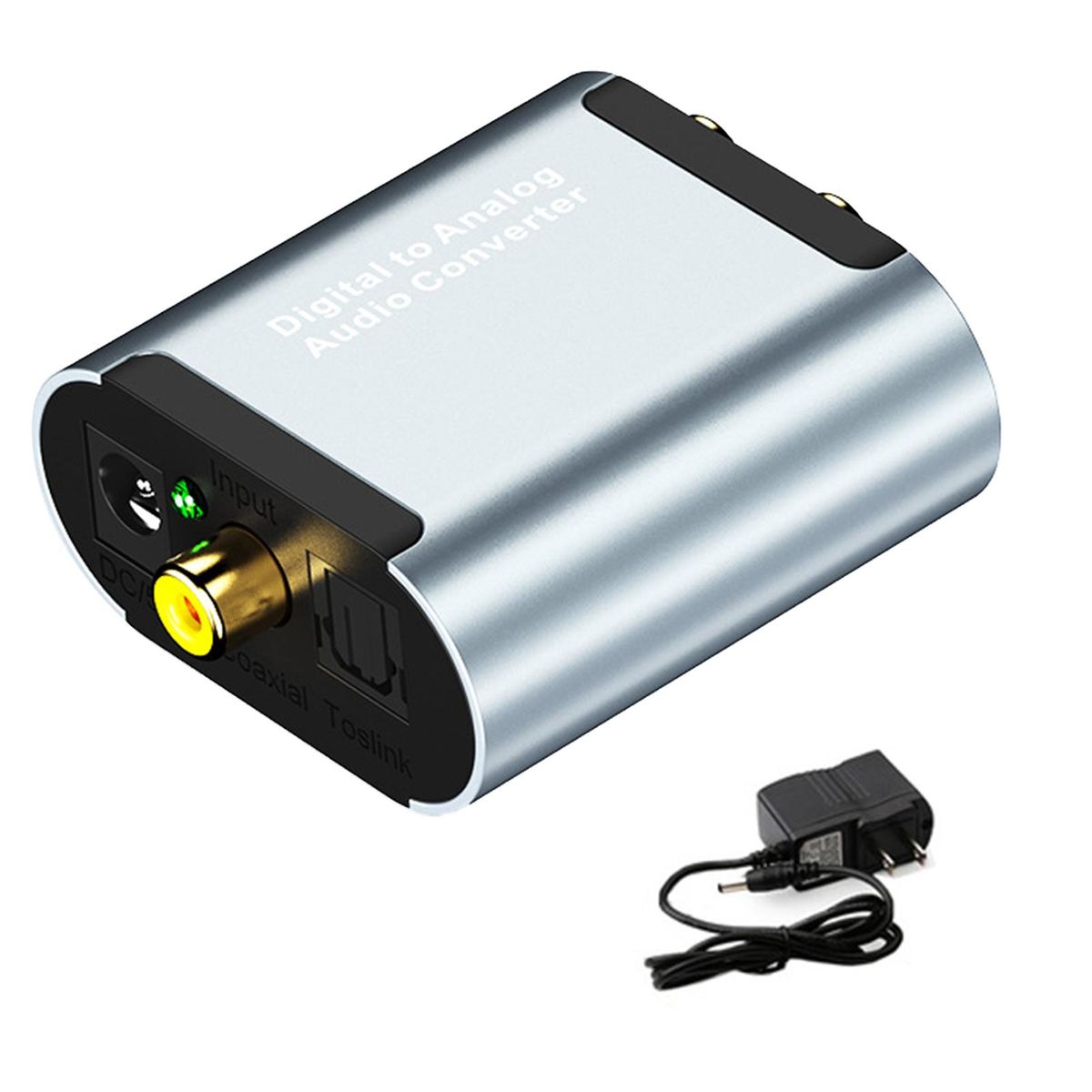 Audio Converter Coaxial Toslink Digital to Analog Stereo Converter Sliver Gray