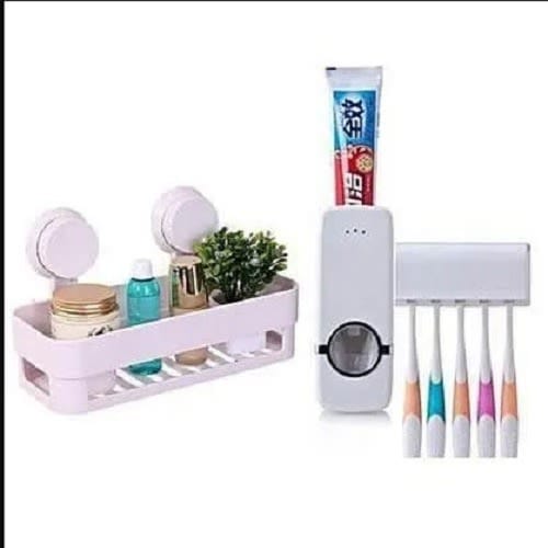Bathroom Caddy  + Toothbrush And Toothpaste Dispenser