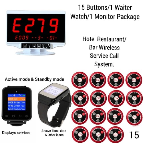 Wireless Call System 15 Buttons - 1Watch - 1 Monitor Pack