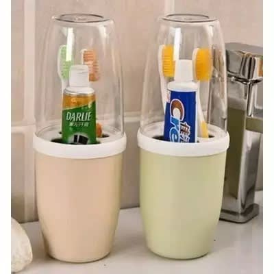 2 Pack Toothbrush & Tooth Paste Holder With Wash Cup & Lid