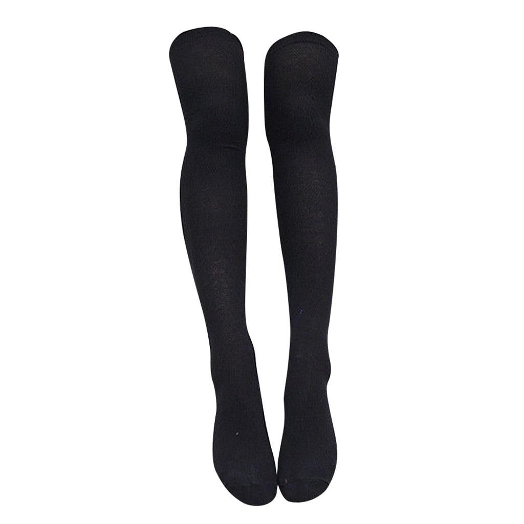 Women Sexy Thigh High Socks Knit Elastic Stocking School Boots Black