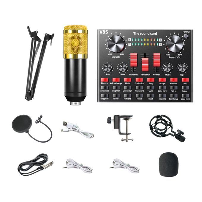 V8S Sound Card Kits BM800 Condenser Microphone For Studio Golden