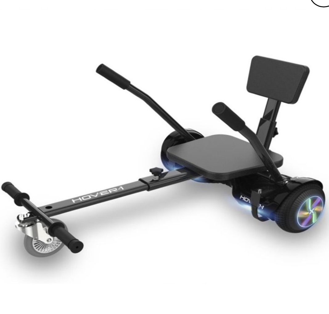 Hover-1 All-Star Hoverboard & Go-Kart Attachment Combo, Black With LED Multi-Color Wheel Board Lights, 6.5? Board Tires, Hand-Operated Real-Wheel Drive, Adjustable Seat And Frame, Up To 220lbs., 7 Mph