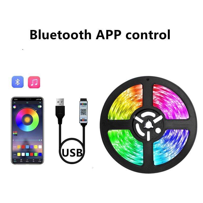 LED Strip Lights USB Bluetooth APP Control RGB 5050 SMD DC5V  30M Flexible Lamp Tape For TV Desktop Screen BackLight Decorate-Bluetooth Control-15M 49.2ft--