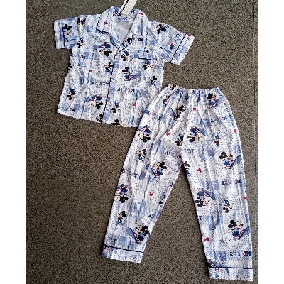 2pc Mickey Mouse Short Sleeve Boy's Shirt And Trouser Pyjamas Set- Blue