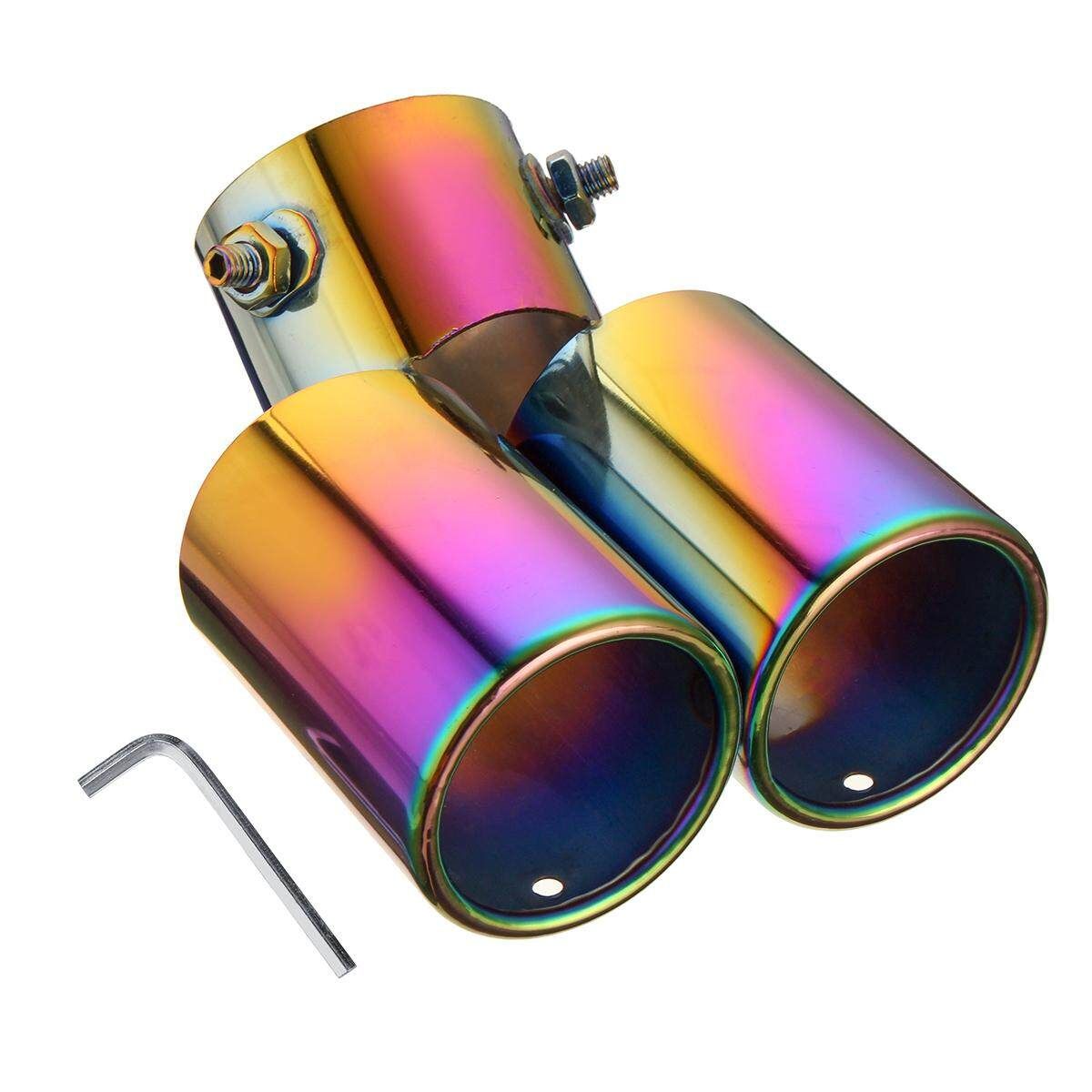 Car Rear Exhaust Throat Muffler Stainless Steel Double Tube Tail Pipe Trim Tip 323203045880