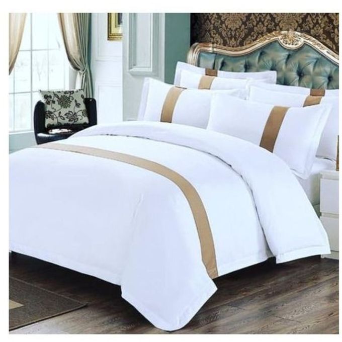 White And Gold Duvet, +Bedsheets + Four Pillowcases