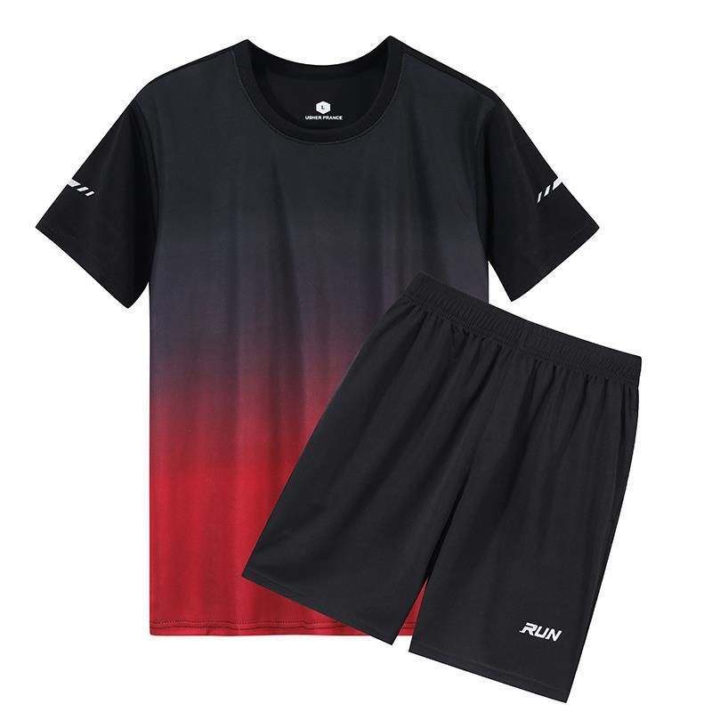 Men'S Sports Suit Thin Two-Piece T-Shirt + Shorts Red