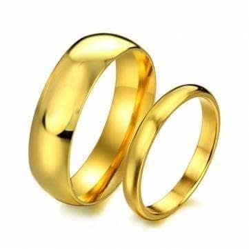 Stainless Steel Plain Couple Wedding Rings - Gold