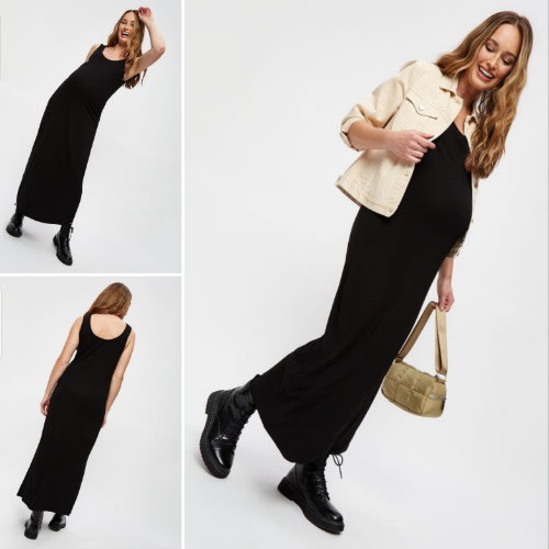 Maxi Sleeveless Black Maternity Dress