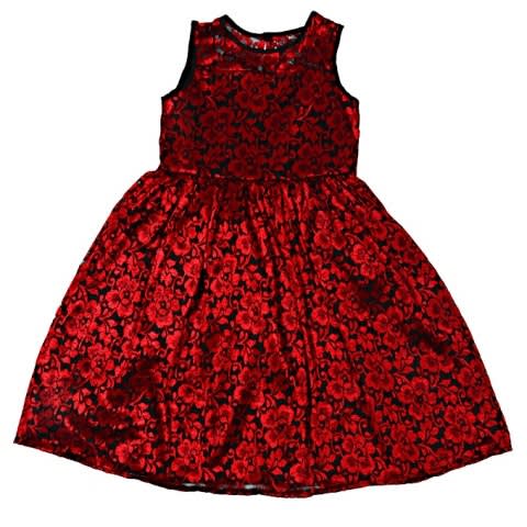 Skater Lace Party Dress For Kids - Red