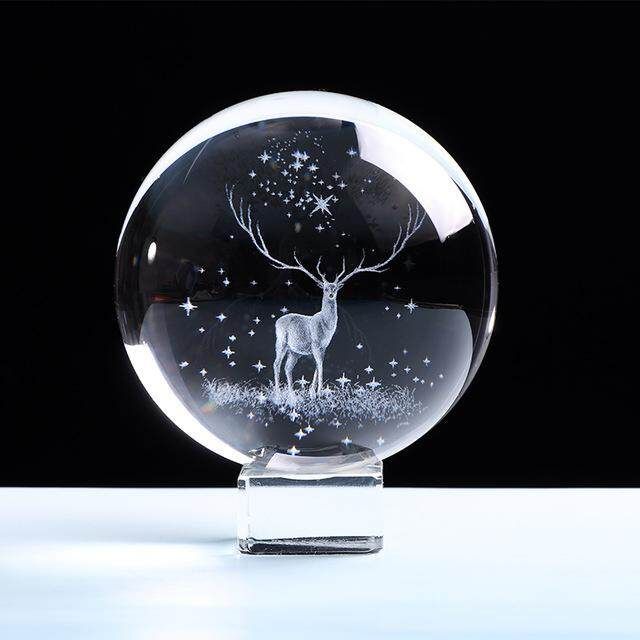 Crystal Ball 3D Miniature Red Deer Crystal Ball Laser Creative Gifts Elk Crystal Ball +crystal Base 6cm