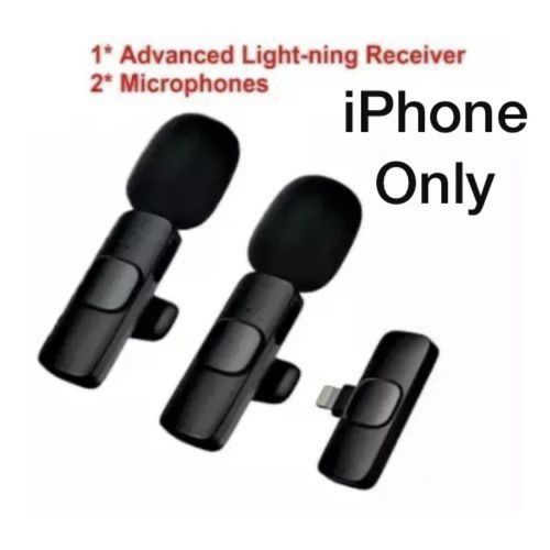 IPhone K9 Dual Double Microphone 100% Genuine Comes With Both Plug&Play K9 Wireless Lavalier Microphone For IPhone, IPad, Lapel Clip-on Mini Wireless Mic For TikTok Vlog YouTube, Facebook Live Stream, Auto-syncs K8 Microphone (NO APP Or Bluetooth)