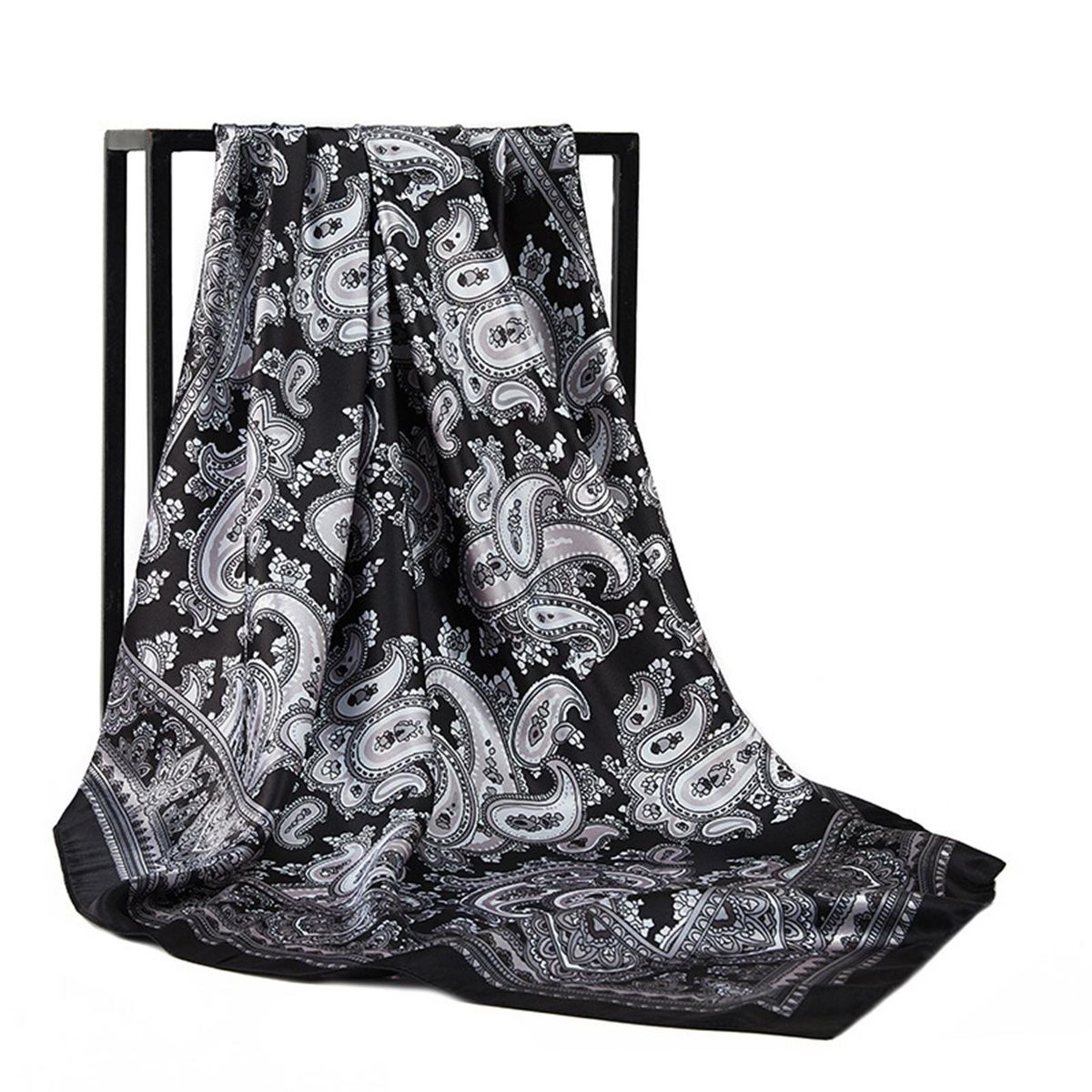 Women Head Wrap Vintage Retro Square Shape Contrast Color-A