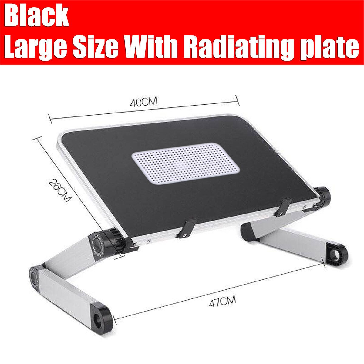 (40x26cm) Portable 360&deg; Adjustable Aluminum Laptop Stand Desk Table With Adjustable Stand With Plate Mouse Board Ergonomic Design For Using In Bed,Sofa Carpet Gifts -- Black / White Black-With Radiator Plate