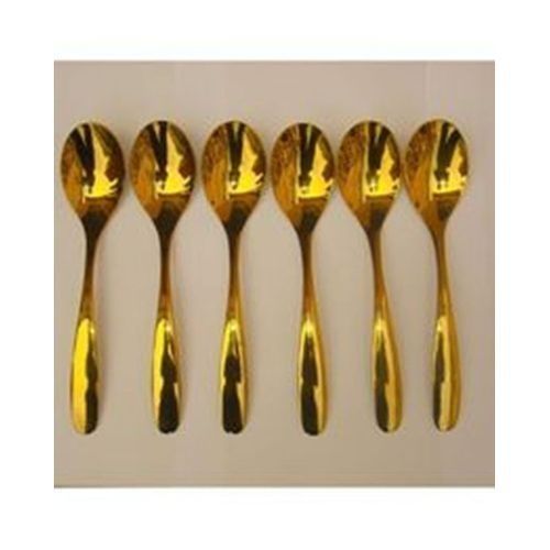 Set Of 6 Gold Plated Stainless Steel Tea-spoons