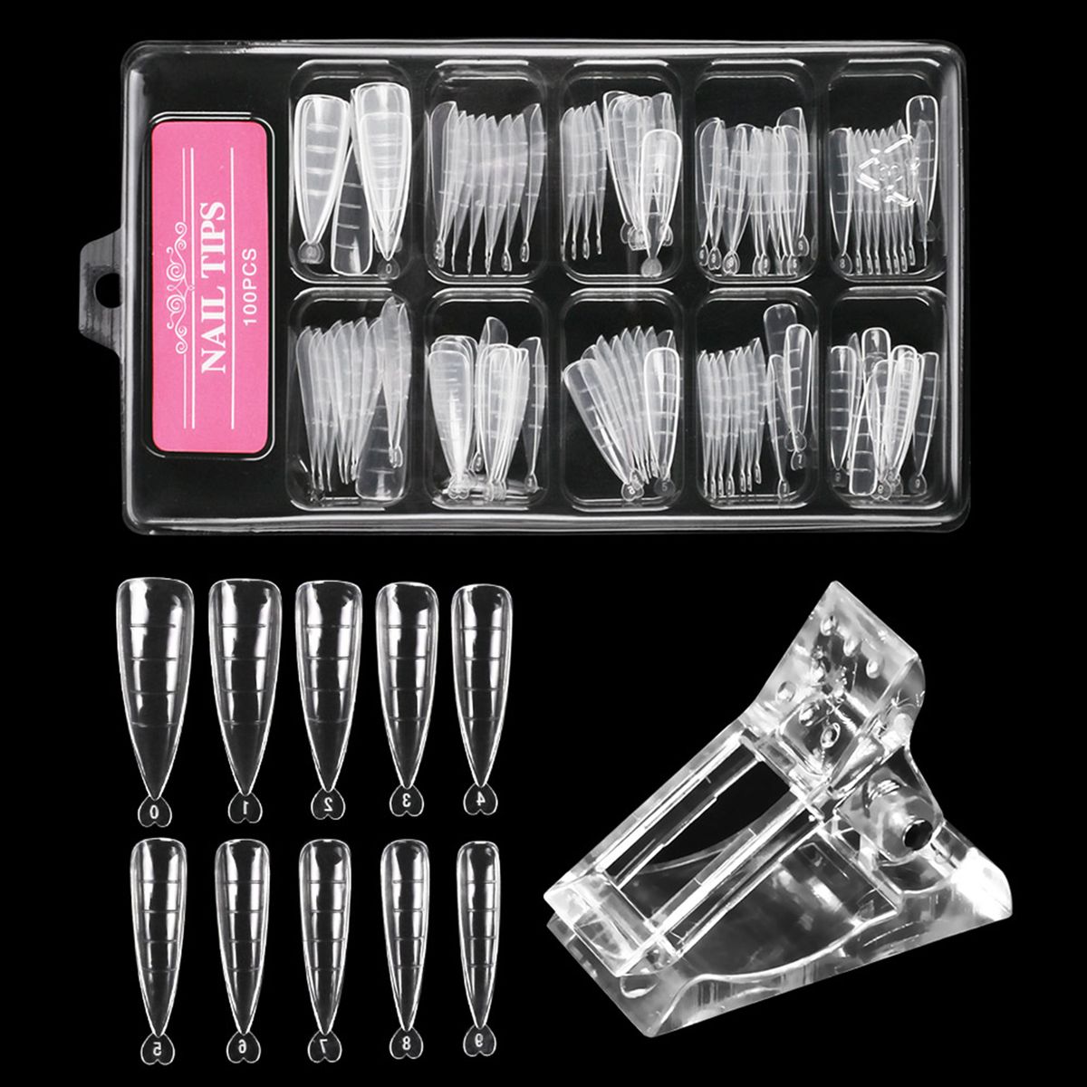 100Pcs Nail Tips With Scale + Nail Clip For Nail Extension